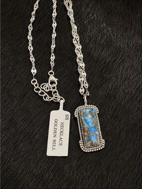 Sterling Silver Necklace with Golden Hills Turquoise Rectangular Pendant